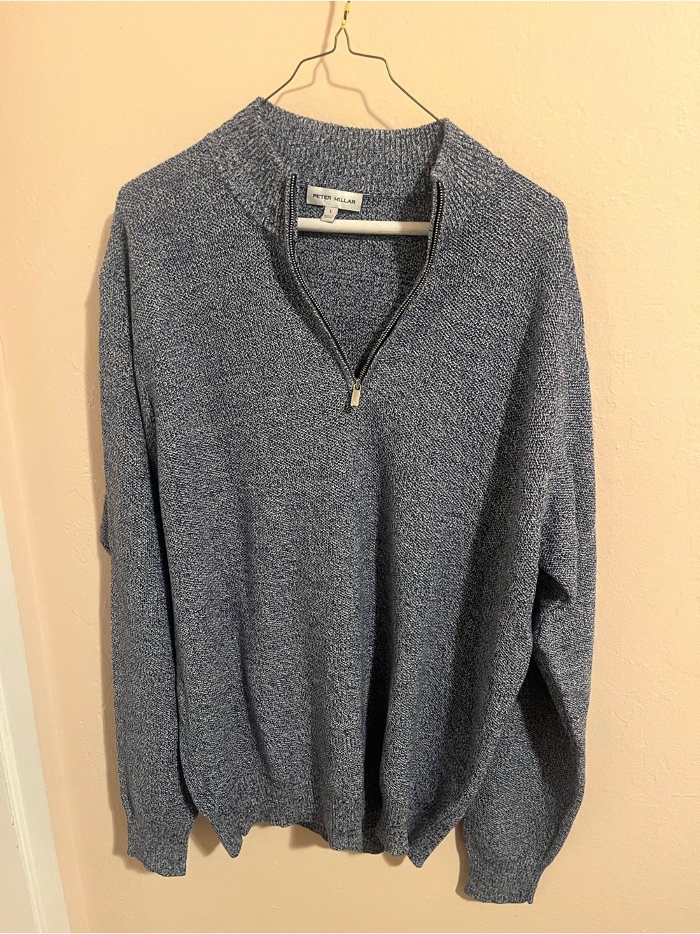 Peter Millar Heathered Navy Quarter-Zip Sweater